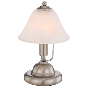 Globo Stolná lampa Antique I, matný nikel s alabastrovým sklom, nočná lampa.