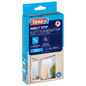 tesa Insect Stop sieť proti hmyzu na okná, biela, na obale. S páskou na suchý zips, strihateľná, max. 110x130cm.