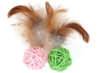 Olala Pets Hračka pre mačky - loptička klbko s perím, priemer. 4 cm, 2 ks