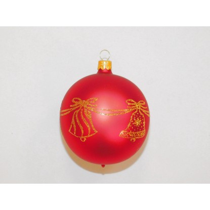ONREX Vianočná ozdoba sklenená guľa červená zvončeky pr. 8 cm