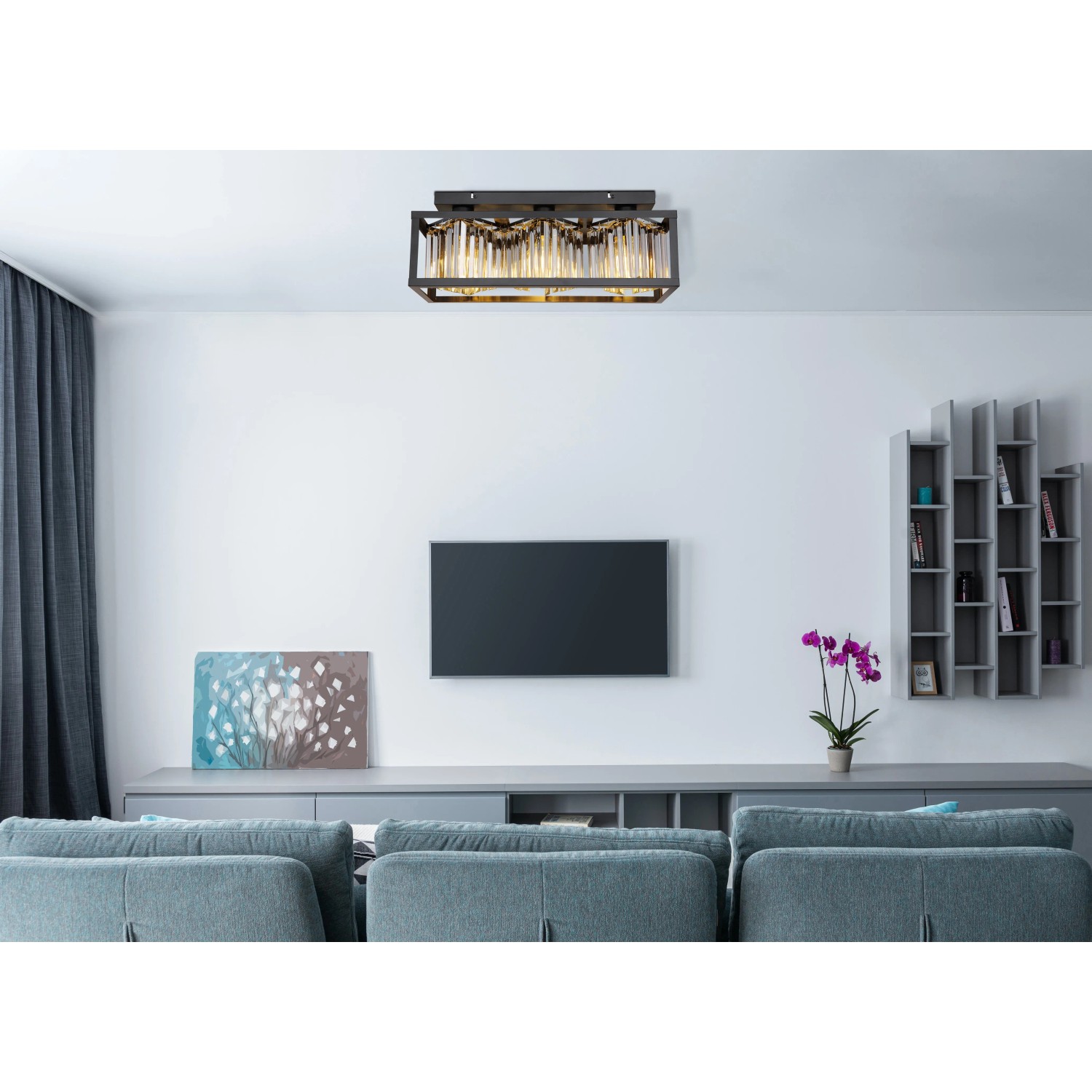 E-shop GLOBO Stropné svietidlo MATHILDE čierna/dymová E27 40 W 510 x 170 x 205 mm