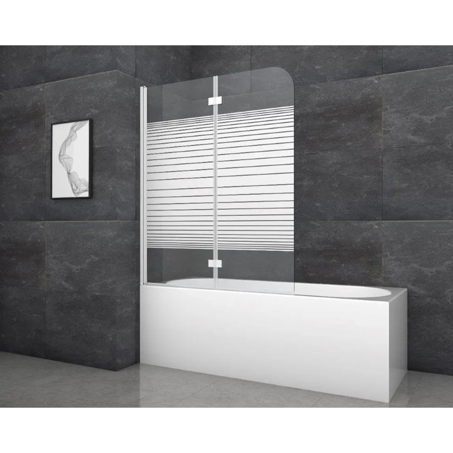 E-shop Aurlane Skladacia vaňová zástena White Stripes 2 biela 115 cm x 140 cm 2-krídlov