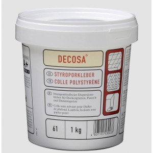 Vedro polystyrénového lepidla Decosa, 1 kg, na stropné dosky a izolačné tapety.