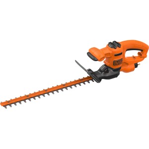 Elektrické nožnice na živý plot Black+Decker BEHT201, 45 cm lišta, oranžovo-čierne.