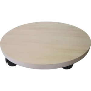 Okrúhly bukový podstavec na rastliny, Ø 35 cm, s čiernymi kolieskami pre ľahké premiestňovanie.