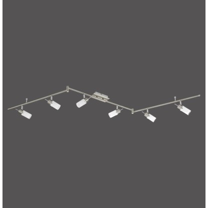 Just Light. Stropné LED svietidlo Max 6-bod., oceľ/mliečne sklo, 193 x 13 cm