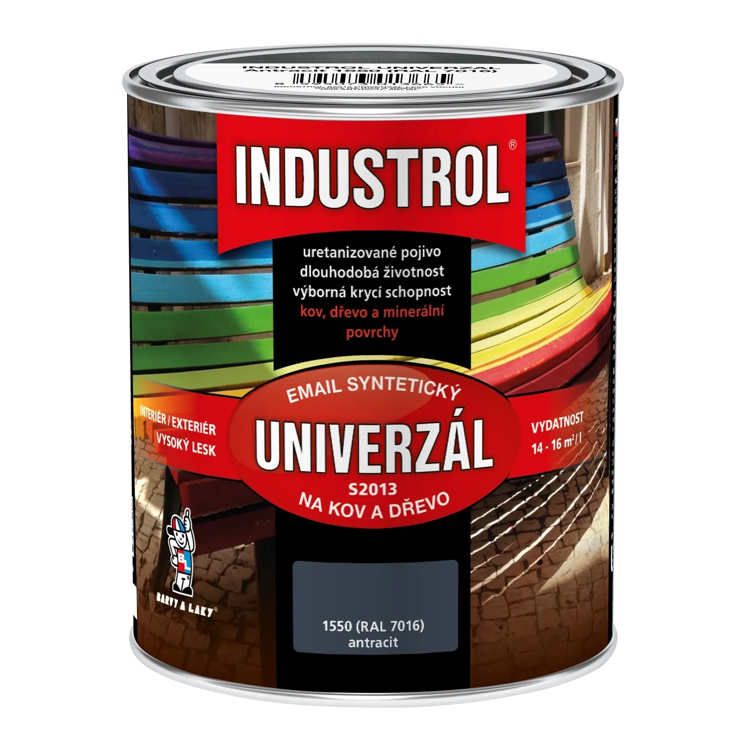 E-shop INDUSTROL Email na kov a drevo S2013 UNIVERZÁL 1550 antracit (RAL 7016) 4 l