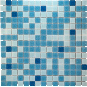 Sklenená mozaika Blue Mix Light, 33x33 cm. Štvorcové mozaikové dlaždice v rôznych odtieňoch modrej.