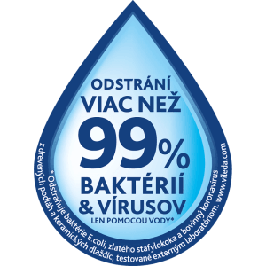 Symbol: Odstraňuje 99 % baktérií a vírusov pomocou súpravy podlahového mopu Vileda UltraMax.