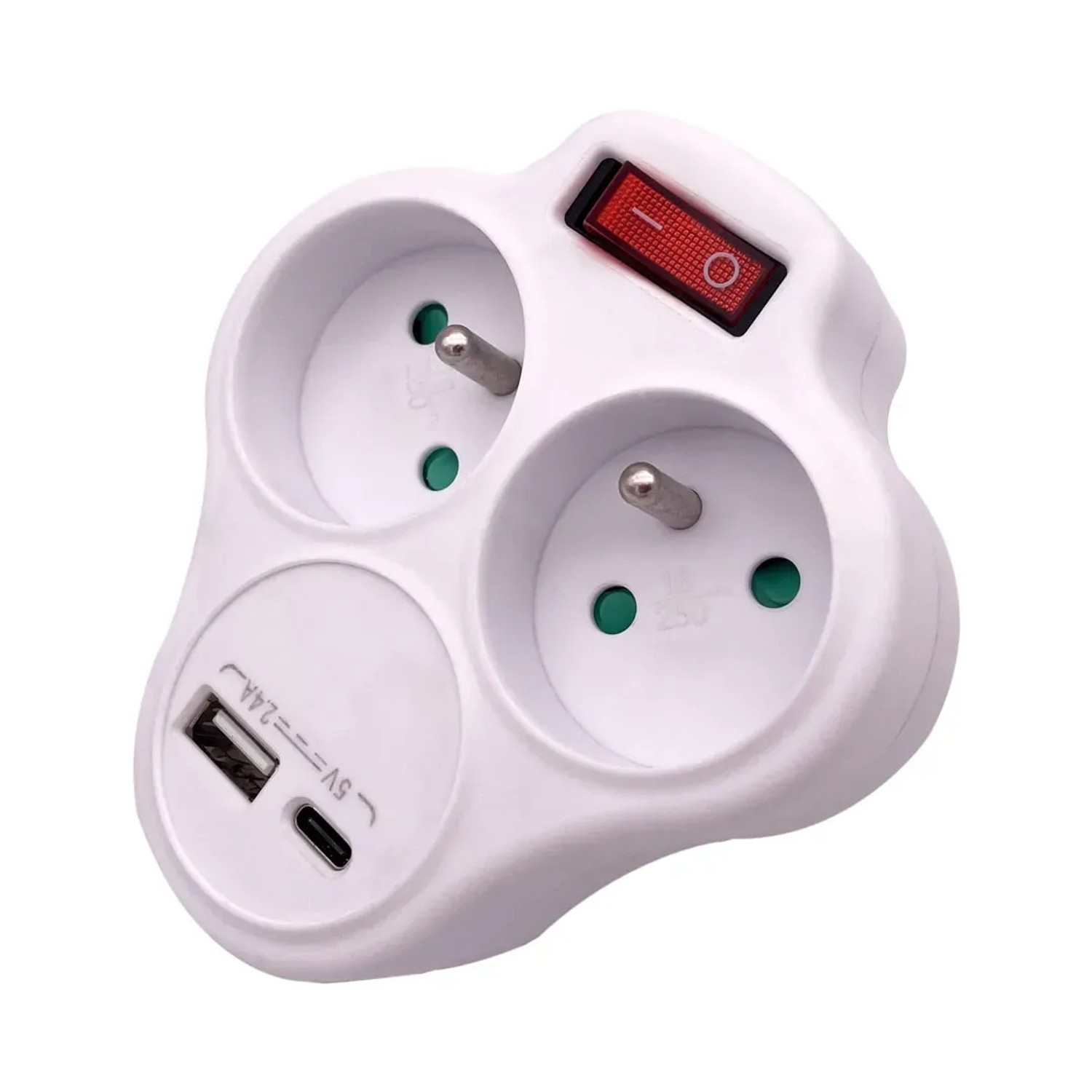 E-shop Düwi Zásuvka rozbočovacia s 2xUSB A+C 2,4 USB A+C, biela