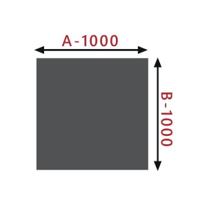 Sivá štvorcová doska s rozmermi (A-1000, B-1000) pre krby a kachle.