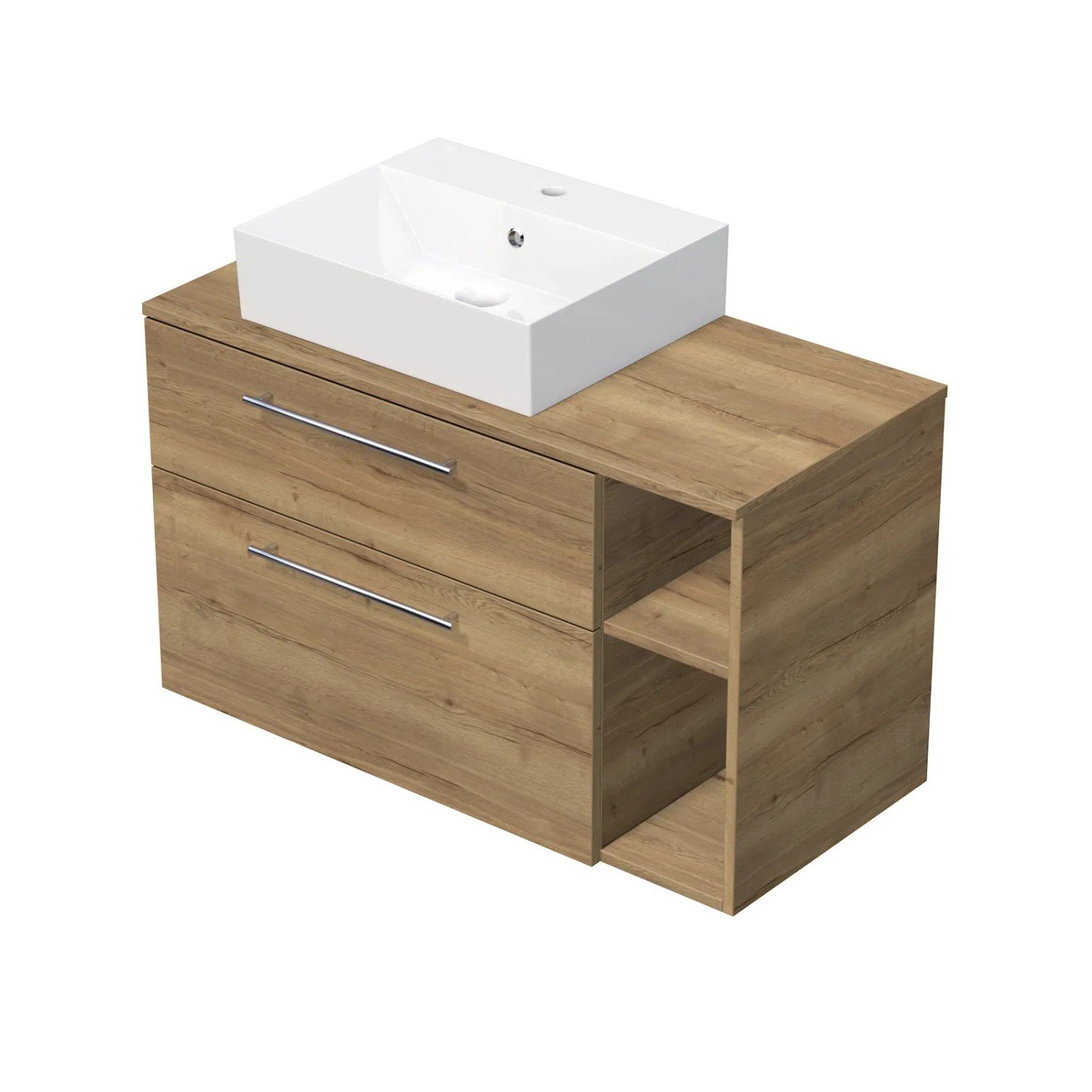 E-shop INTEDOOR Kúpeľ.skriňa+umývadl BEE, úchyt chróm, 100cm, regál vpravo, dub Halifax