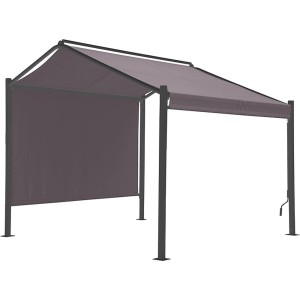 Antracitový oceľový pavilón Bacliff 3x3m s bočným závesom pre záhradu a terasu.