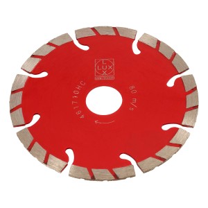 LUX Diamantový rezný kotúč Turbo, 115 mm, pre uhlové brúsky. Červený kotúč s diamantovými segmentmi.