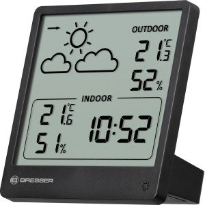BRESSER Slim Bezdrôtová meteostanica s ukazovateľom trendu pre vnútornú a vonkajšiu teplotu.