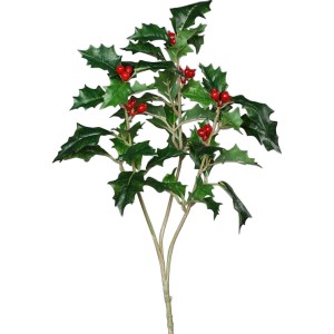 Dekoratívna vetva cezmíny, 40 cm, zelená, na vianočné dekorácie. Umelá vetva cezmíny s červenými bobuľami.