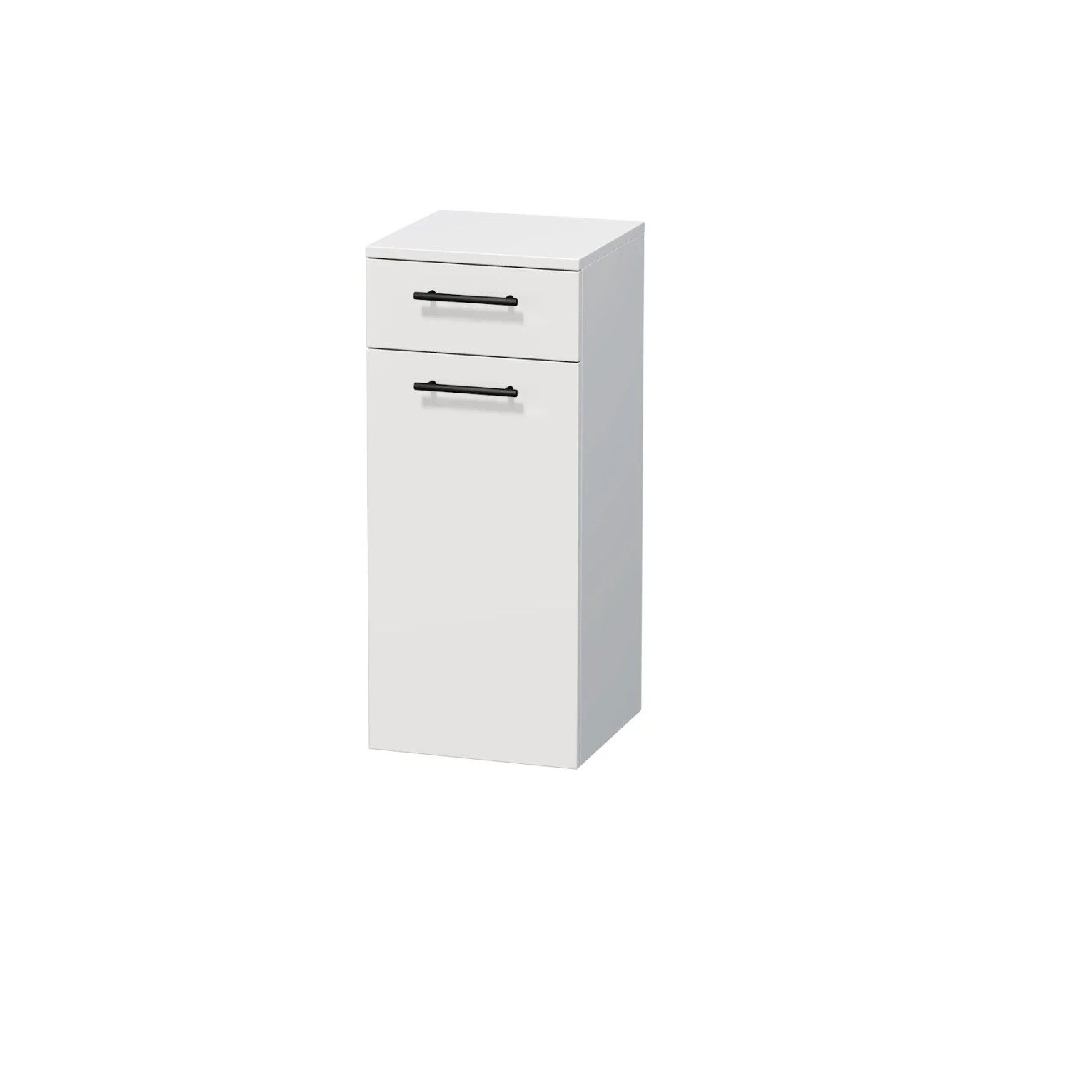 E-shop INTEDOOR Nízka skriňa BEE, úchyt čierny, 1 zásuvka, kôš, š. 35 cm, biela lesk