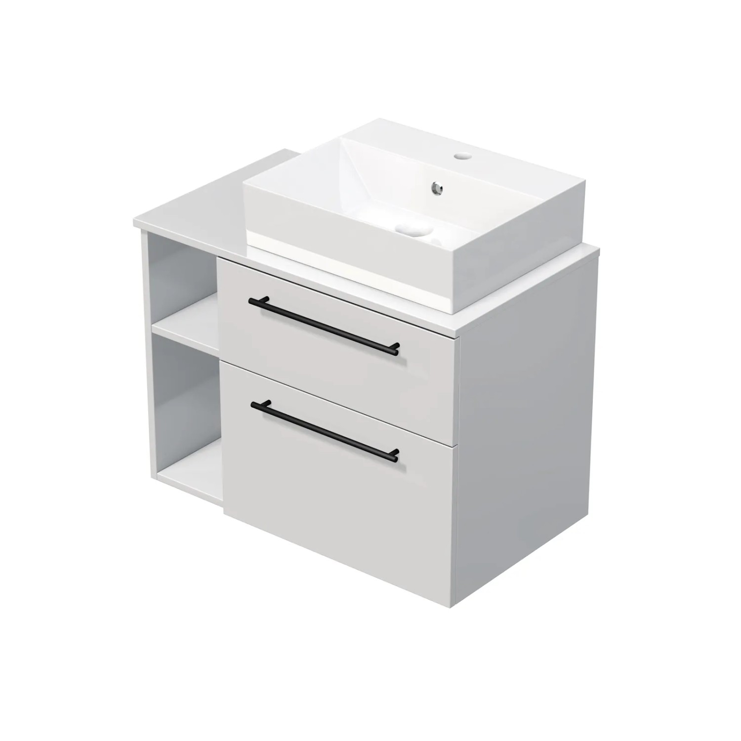 E-shop INTEDOOR Kúpeľ.skriňa+umývadlo BEE, úchyt čierny, 80cm, regál vľavo, biela lesk
