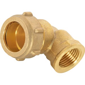 Mosadzné kompresné koleno, Ø 22 mm x 18,6 mm (R 1/2), na inštaláciu medených rúrok v sanitárnych aplikáciách.