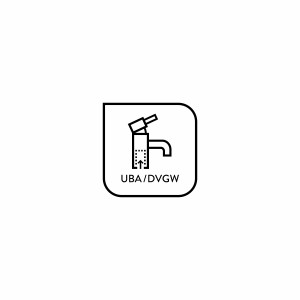 Symbol pre vaňovú batériu Liro: Certifikácia UBA/DVGW pre pitnú vodu.