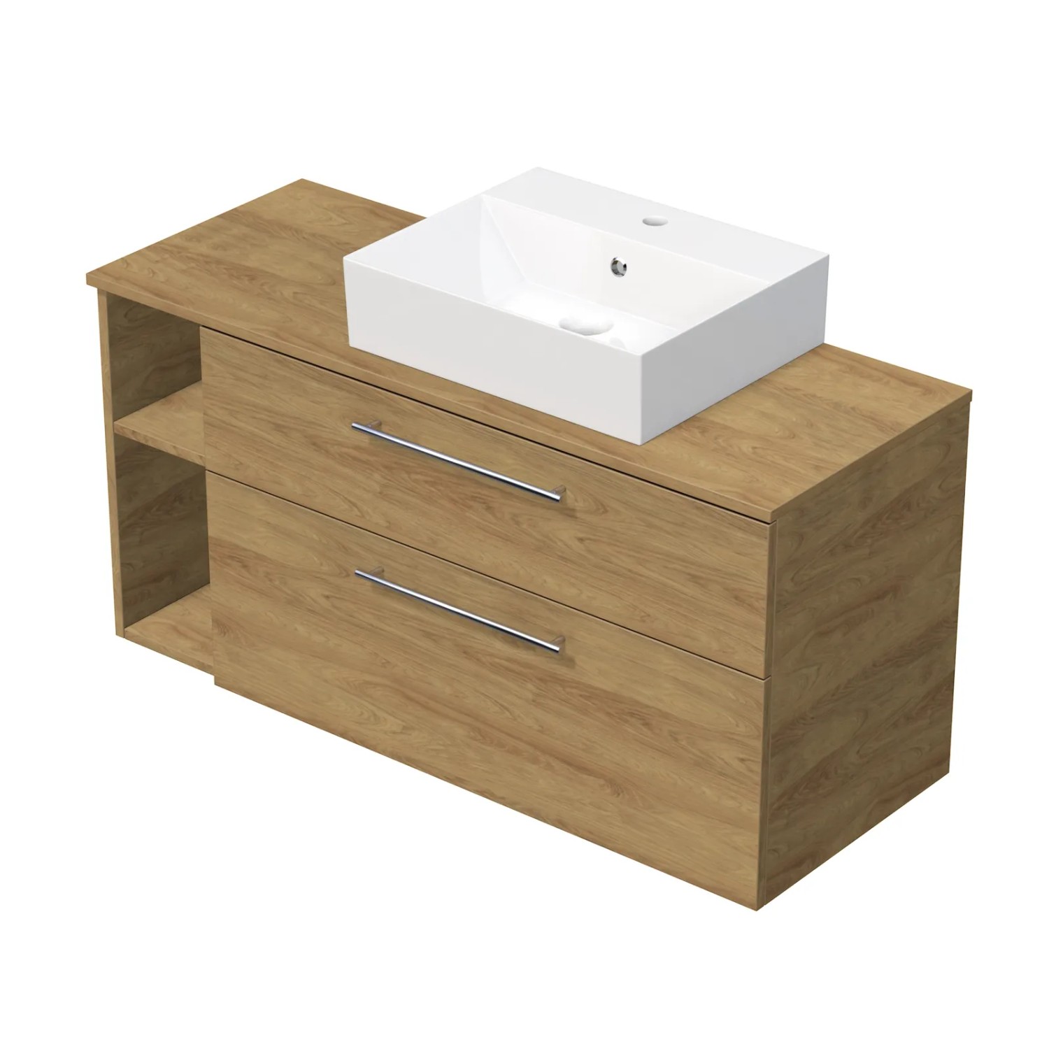 E-shop INTEDOOR Kúpeľ.skriňa+umývadlo BEE, úchyt chróm, 120cm, regál vľavo, dub Hickory