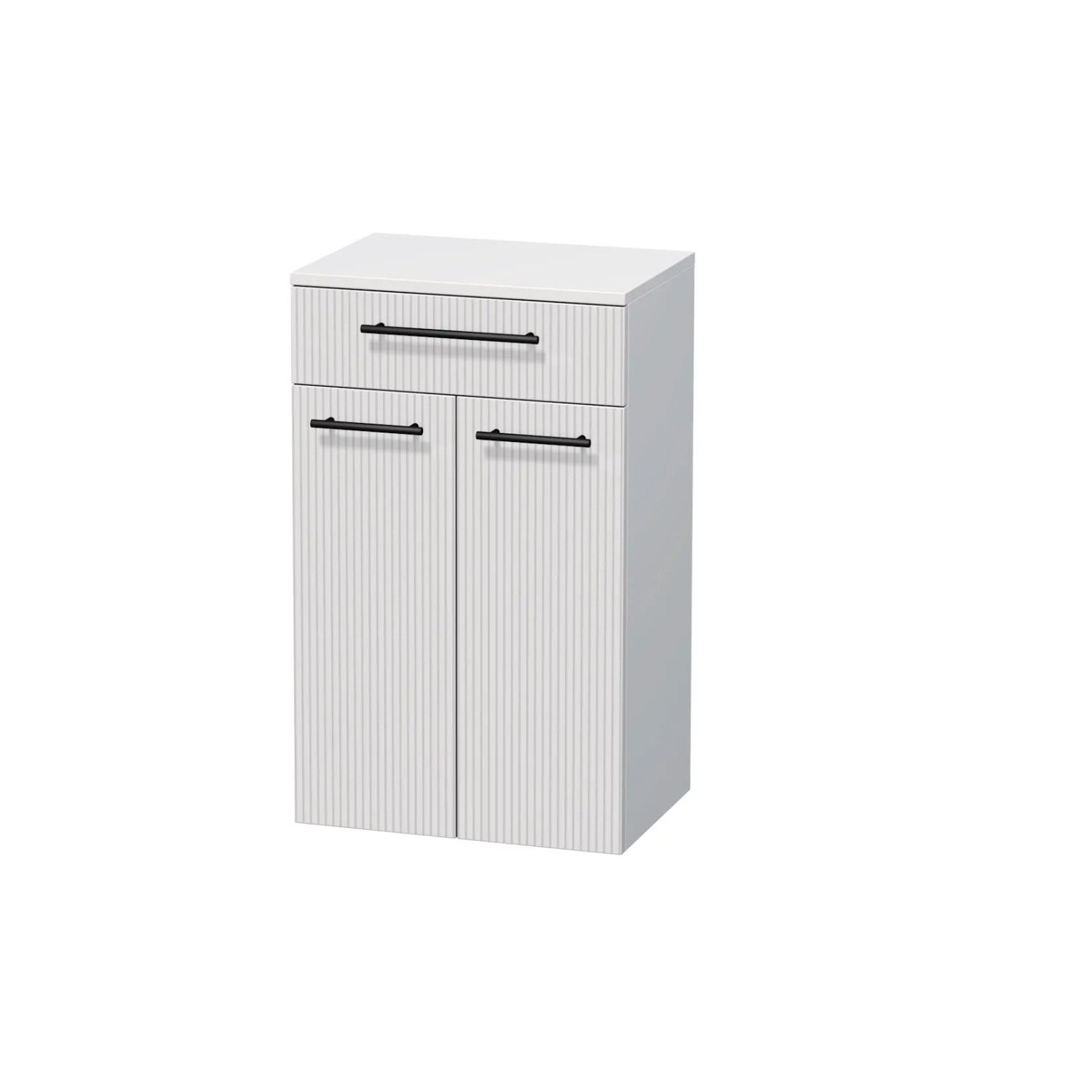 E-shop INTEDOOR Nízka skriňa BEE, úchyt čierny, 1zásuvka, 2dvere, š.50cm biela 3D pruhy
