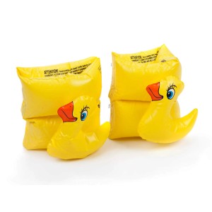 Žlté plávacie rukávniky v tvare kačice pre deti, plavecká pomôcka pre bezpečné čľapkanie.