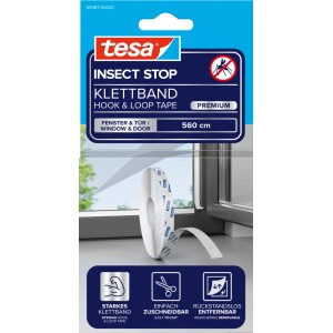 tesa Insect Stop Prémiový suchý zips, 560 cm, biely, na upevnenie siete proti hmyzu na okná a dvere. Silný, strihateľný, bezo zvyšku odstrániteľný.