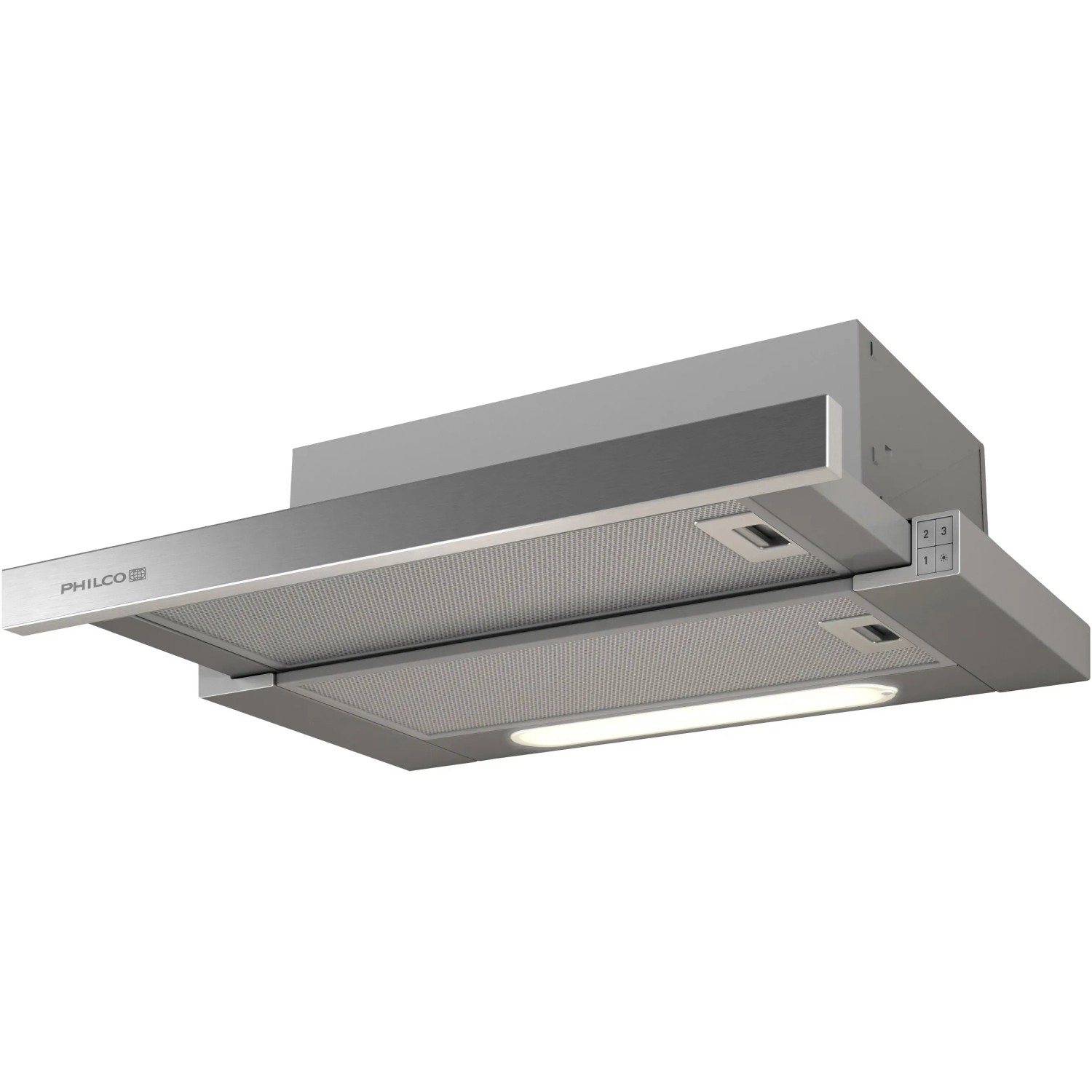 E-shop Philco Výsuvný digestor Apia 60 LC, nerezový, 18 x 59,8 x 28 - 43,5 cm