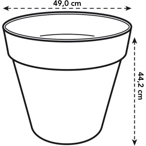 Nákres kvetináča Elho Loft Urban Round, Ø 48,5 cm, s rozmermi.
