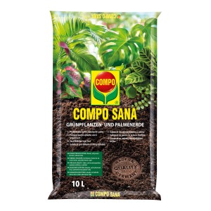 Compo Sana zemina pre zelené rastliny a palmy, 10 l balenie s motívom rastlín.