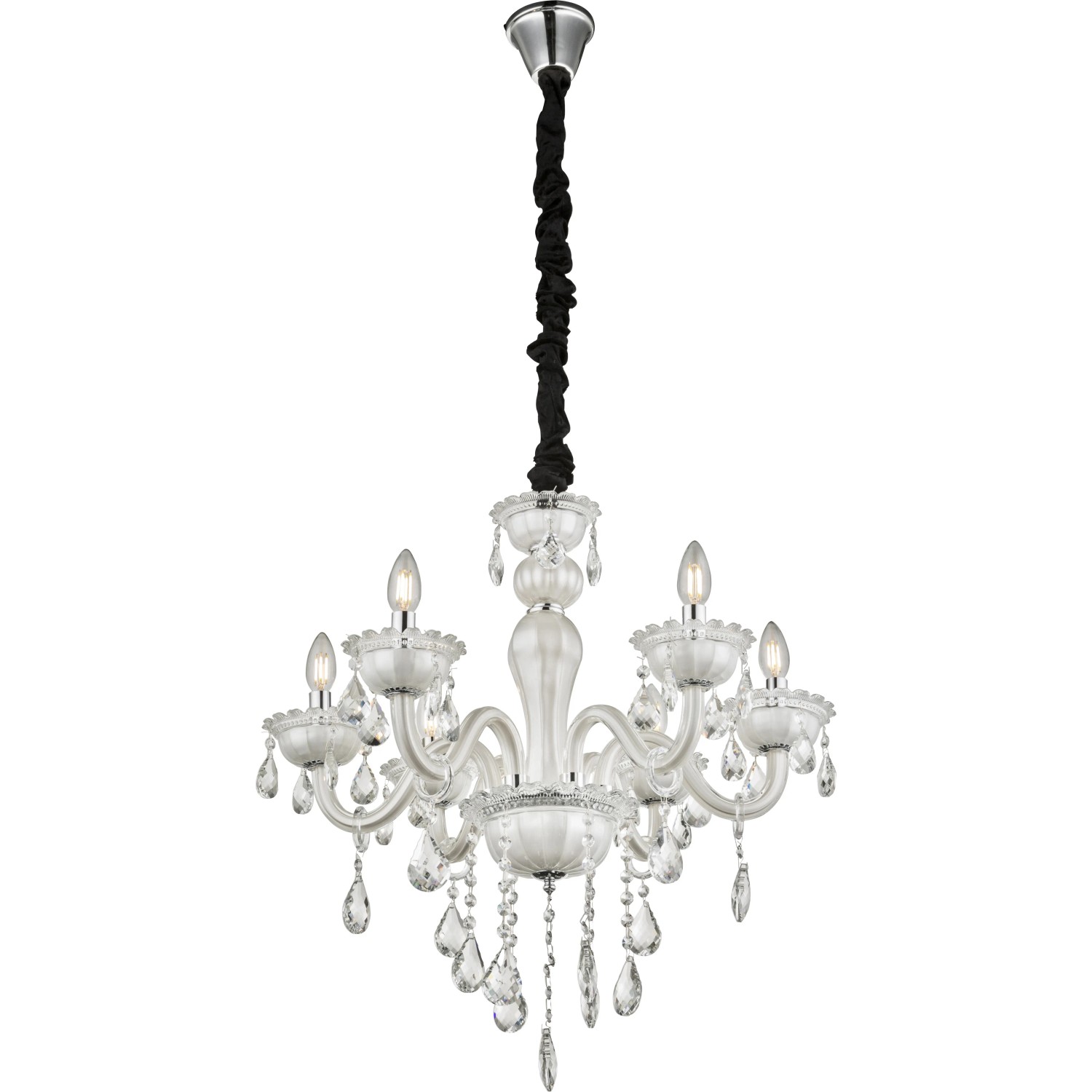 E-shop GLOBO Luster TEEJAY, 6x E14, biely/chróm, pr. 61 x 150 cm