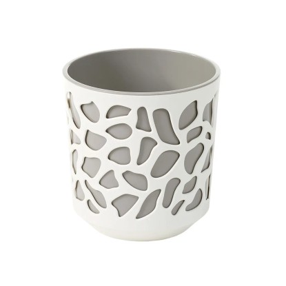 Obal na kvetináč DUET plastový, 14 x 15 cm, béžovo-biely