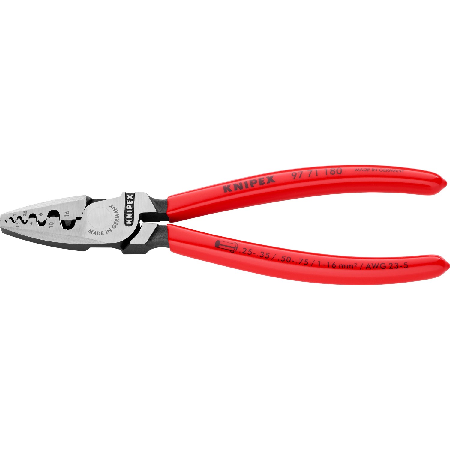 E-shop Knipex Lisovacie kliešte na koncové dutinky, potiahnuté plastom, 180 mm
