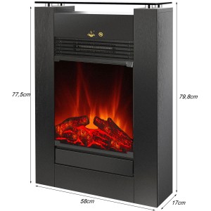 Čierny elektrický krb EL Fuego Tessin s kúrením a stmievateľnými plameňmi.