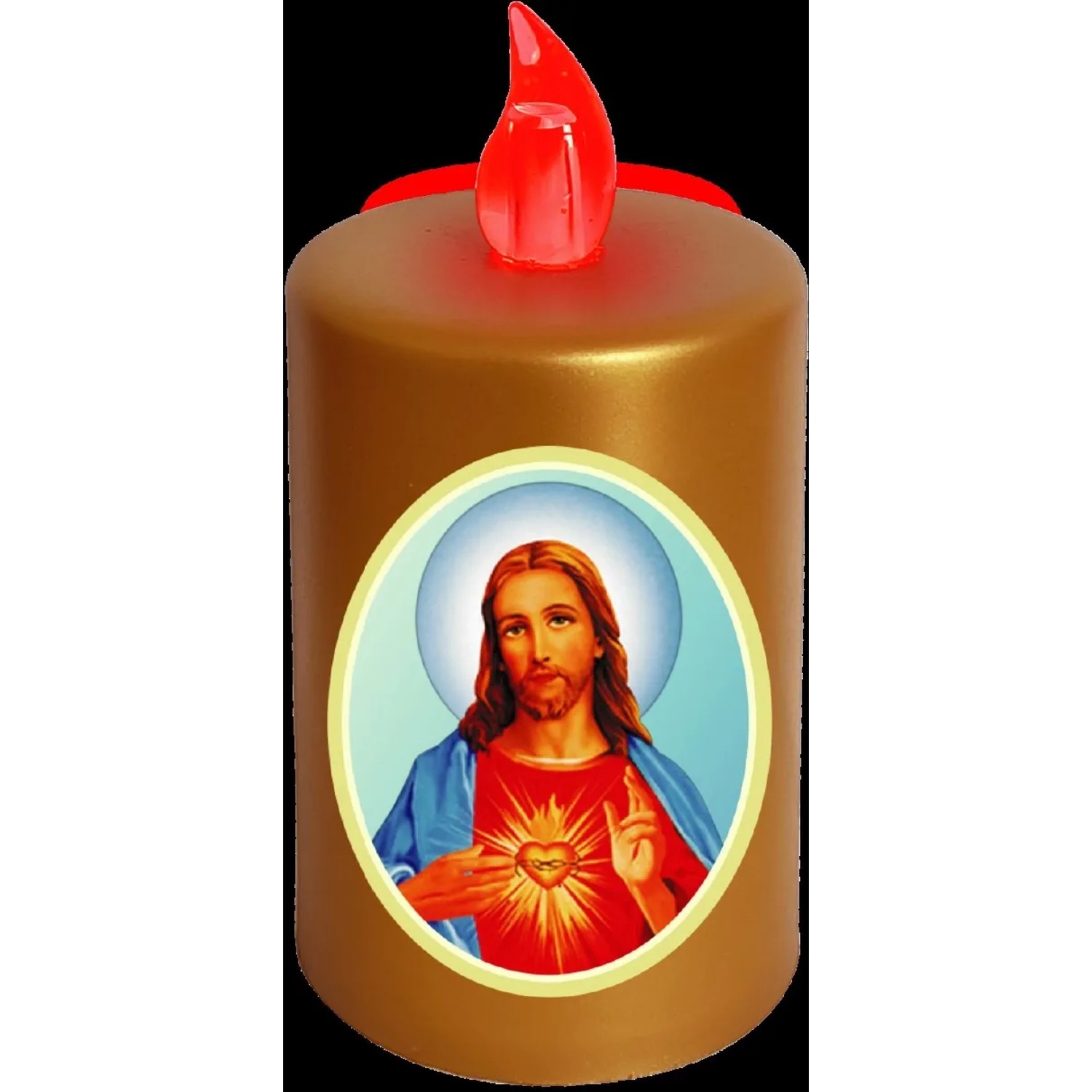 E-shop EURAKLES LED sviečka zlatá s dekorom/červený plamienok 100 x 50 mm, 1 ks