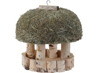 Kŕmidlo pre vtáčiky z brezy so strechou zo sena okrúhle 32 cm x 32 cm x 31 cm