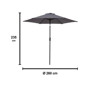 Sivý slnečník s rozmermi (výška 235 cm, priemer 260 cm) pre sedaciu súpravu Townsville.