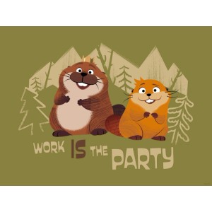 Komar nástenný obraz: Disney Pixar Hoppers, "Work is the Party", 30x40 cm, s bobrom a vydrou.