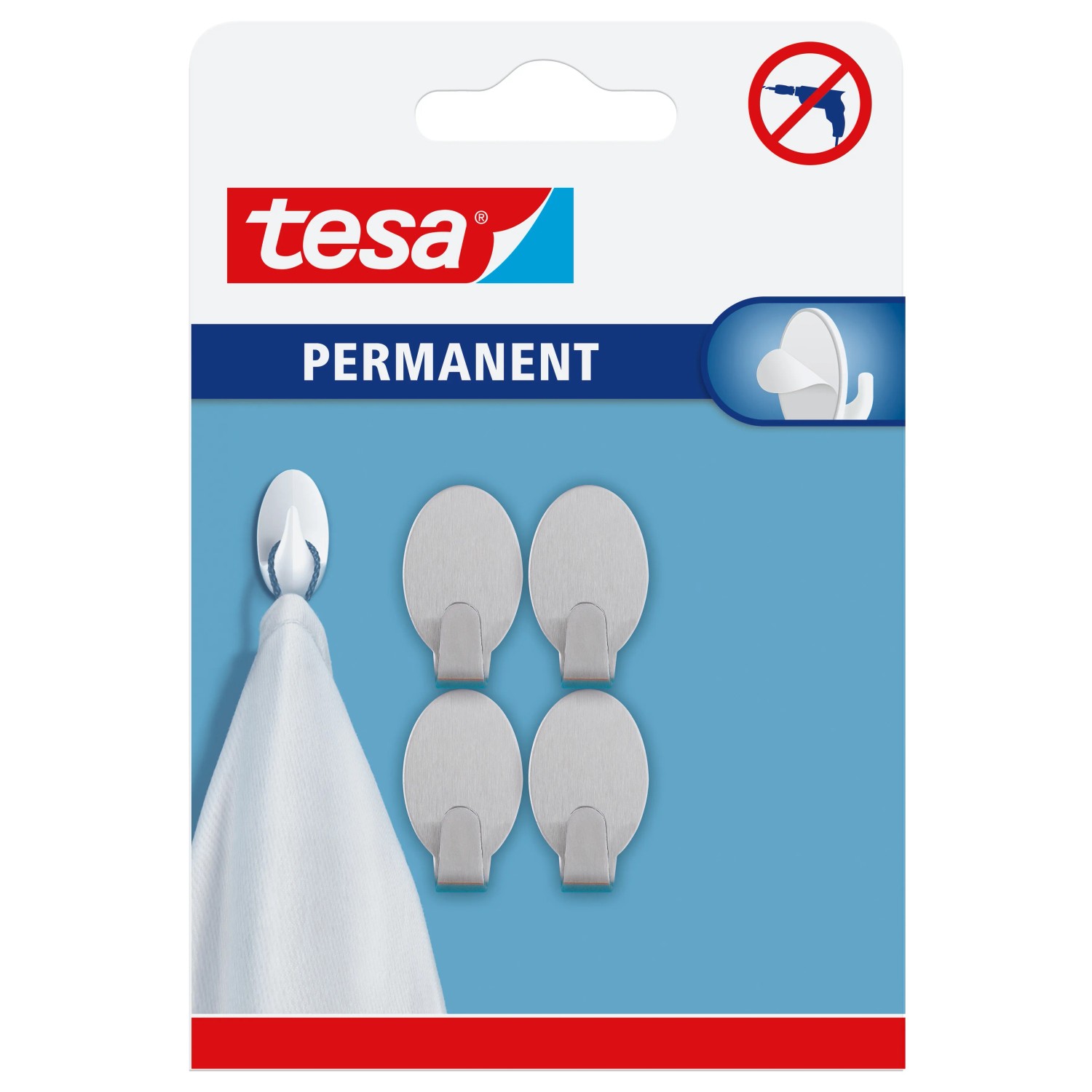 E-shop tesa Samolepiace háčiky Permanent XS oválne, nerezová oceľ, 4 ks