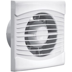 Biely kúpeľňový ventilátor Ø 100 mm s dobehom pre kúpeľňu, kuchyňu a ďalšie.