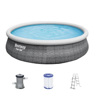 Bestway Fast Set bazénová súprava Ø 457 cm, bridlicovo sivá, s filtračným čerpadlom, rebríkom a filtračnou vložkou.