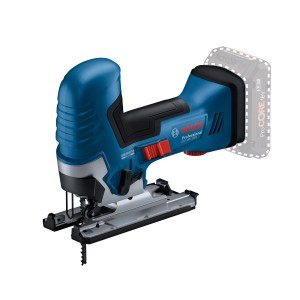 Akumulátorová priamočiara píla Bosch Professional GST 18V-125, modrá/čierna, s batériou (naznačené).