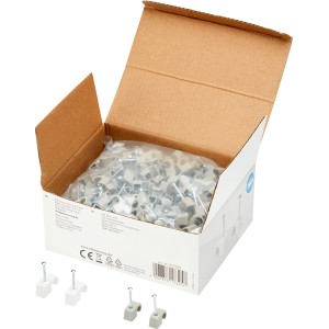 Sada klincových príchytiek, 240 kusov, na upevnenie káblov na murivo a drevo. Praktický box.