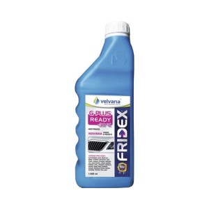 Modrá fľaša Velvana G-PLUS Ready nemrznúcej zmesi, chráni do -30°C, 1 liter.