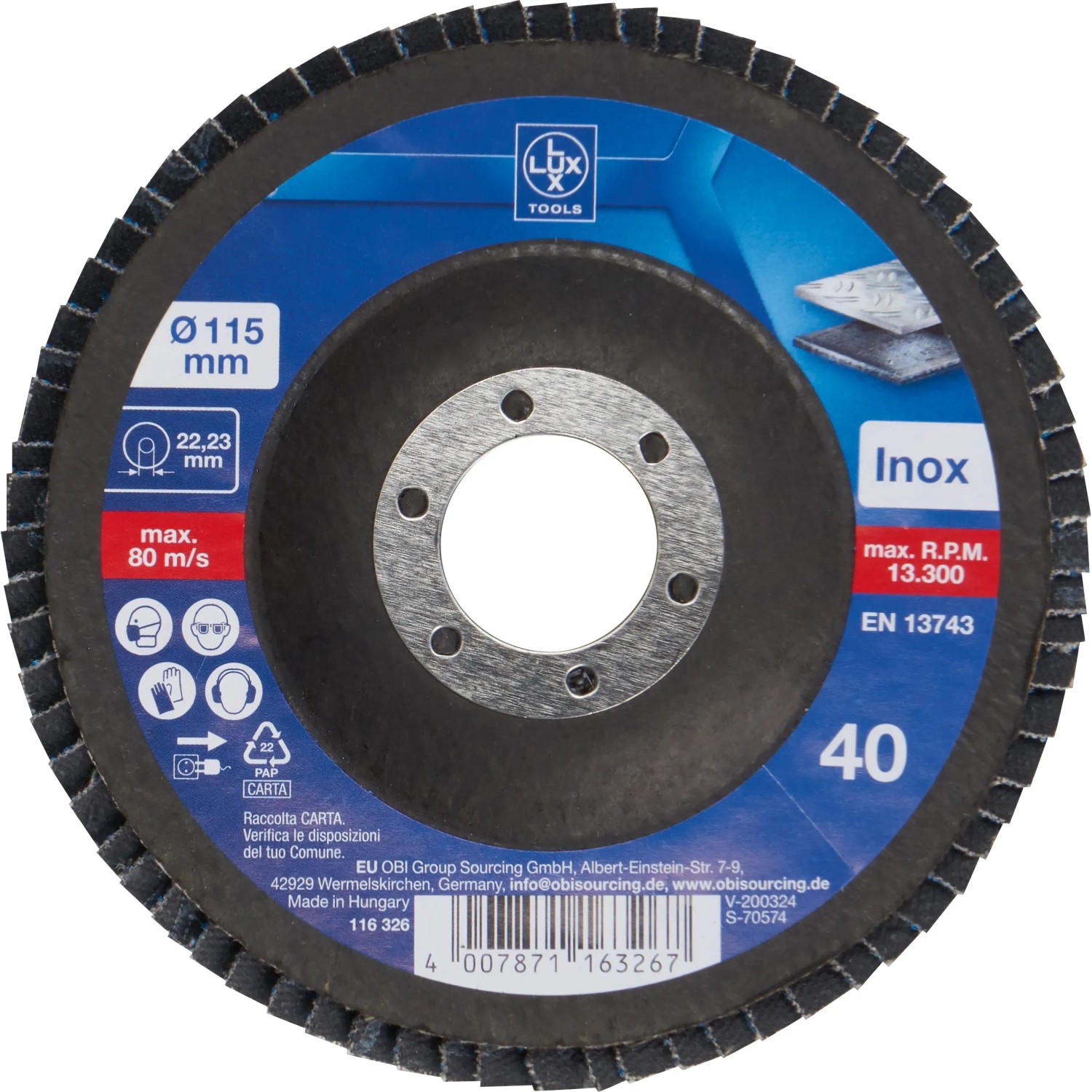 E-shop LUX-TOOLS Lamelový brúsny kotúč na kov, zrnitosť K40, pr. 115 mm