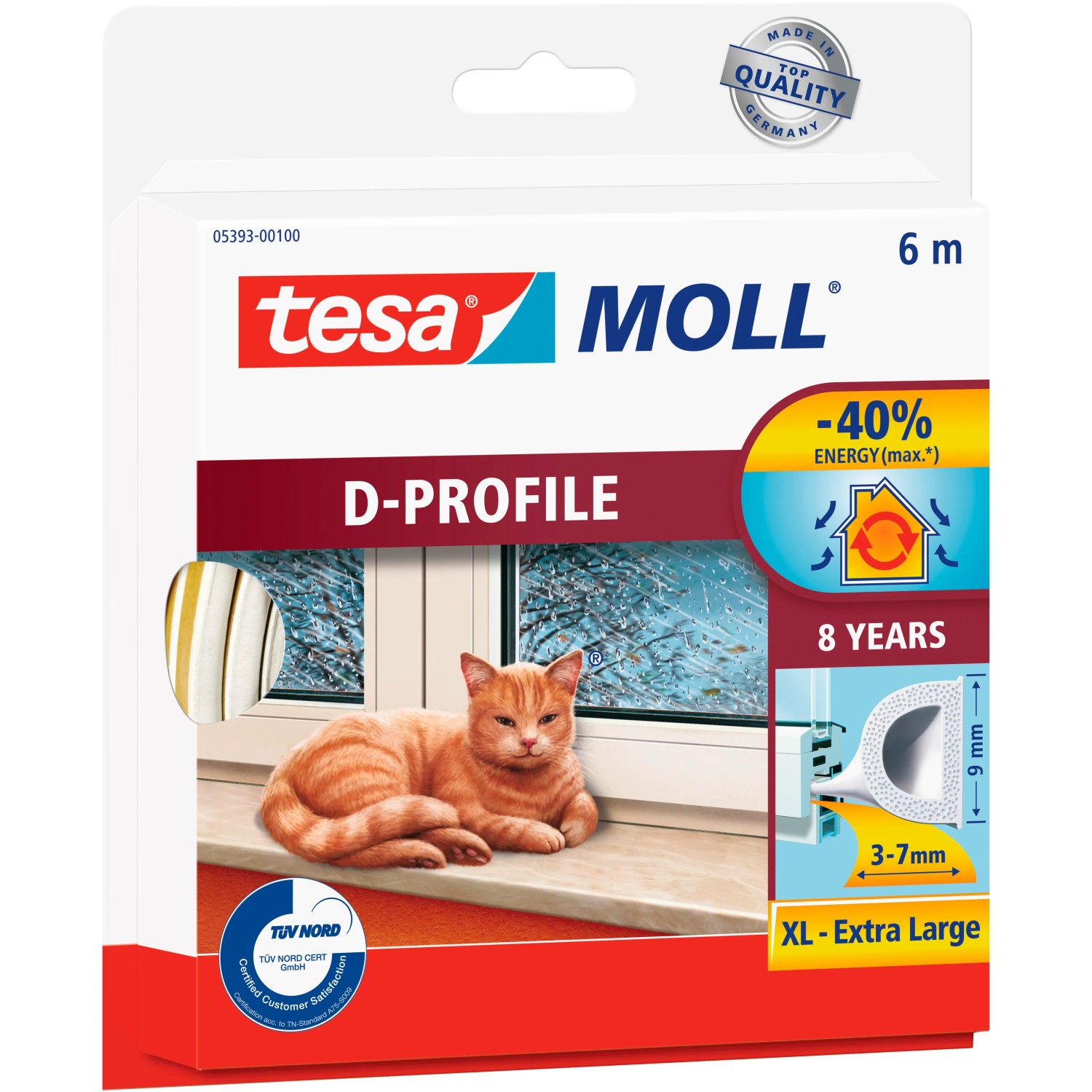 E-shop tesa Gumené tesnenie pre dvere a okná tesamoll D-profil, biela 6 m x 9 mm x 7 mm