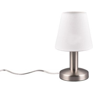 Nočná lampa Mats II, matný nikel s bielym látkovým tienidlom, Ø 14 cm.