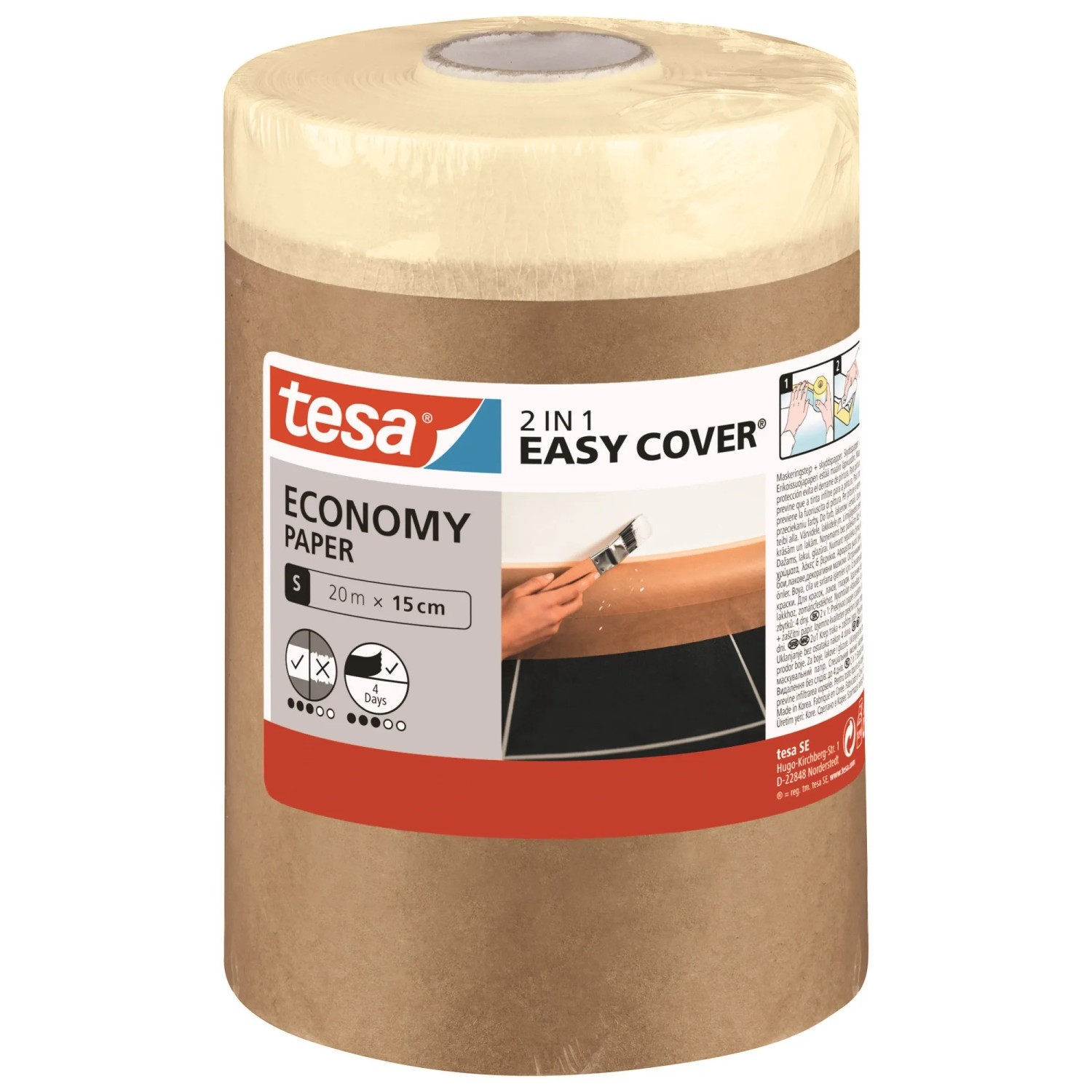E-shop tesa Zakrývací papier s maliarskou páskou Easy Cover Economy, 20 m x 15 cm