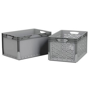 Sivý box Eurobox System (60x40x32 cm) s plnou a dierovanou stenou, úložné boxy.